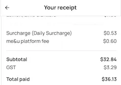 A menu receipt