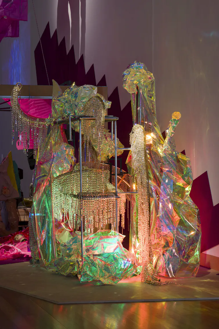 A fantastical sculpture of coloured crystals.