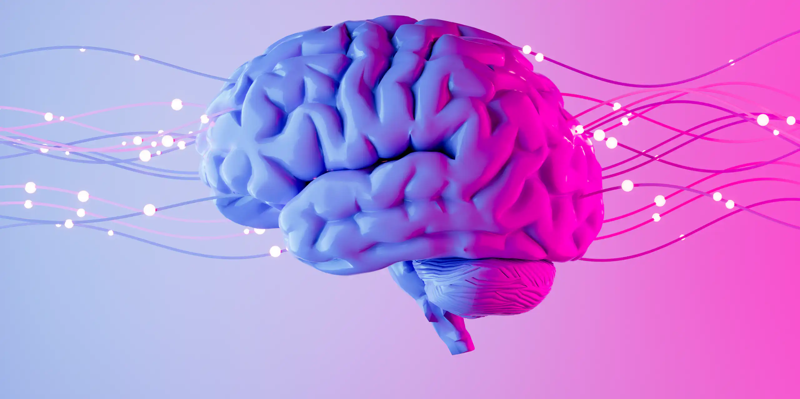 Illustration d’un cerveau traversé par plusieurs faisceaux de lumière.