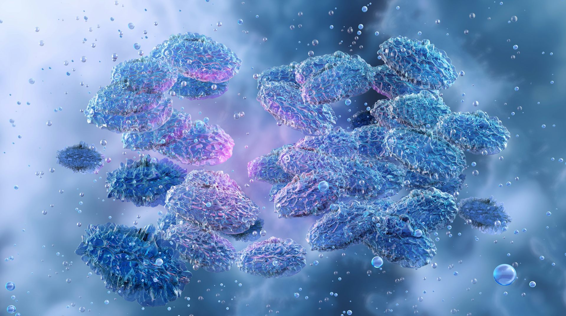 Bacteris sobre fons blau.
