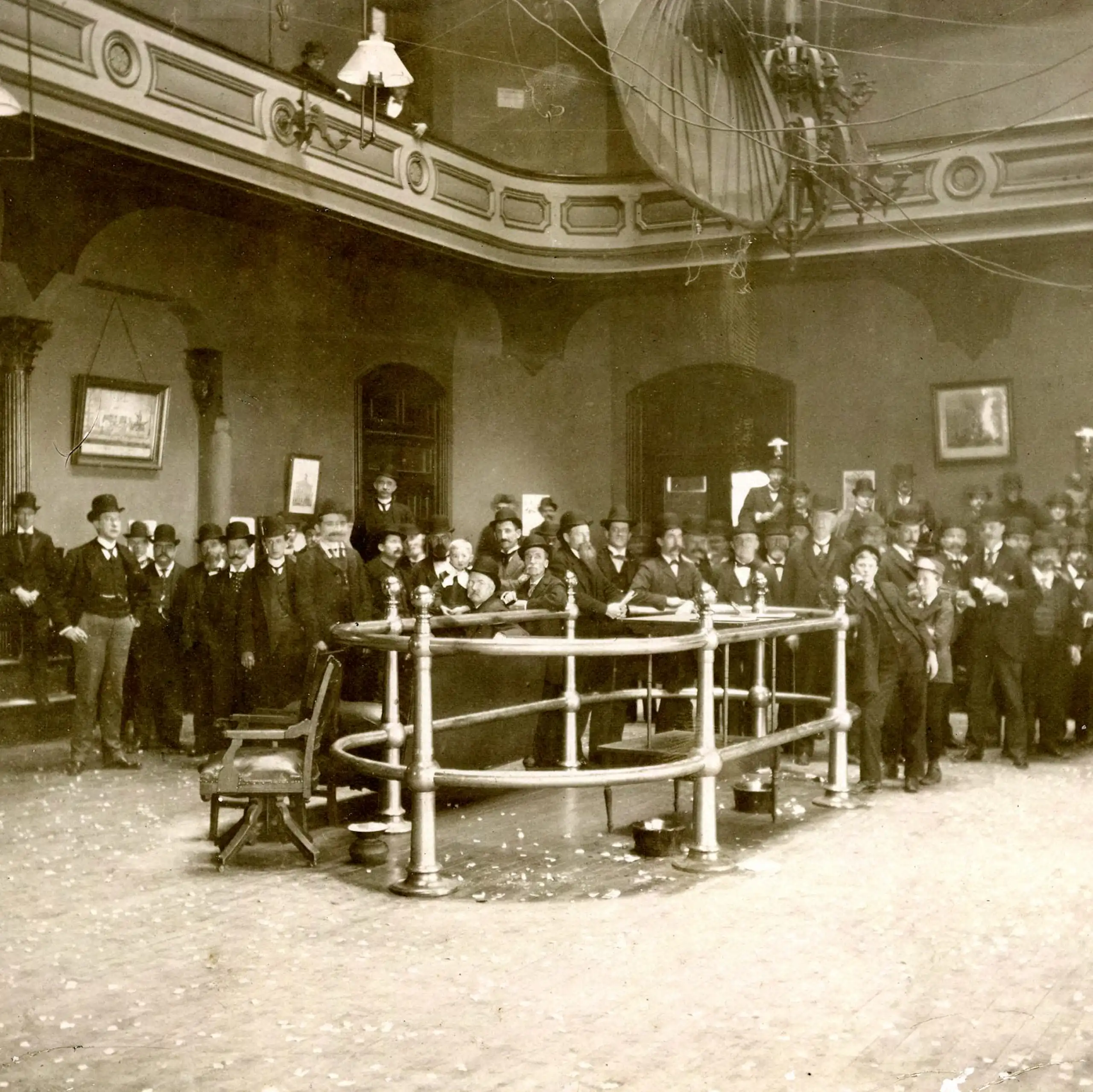 A group of businessmen in a black and white photo.