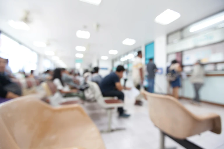 Out of focus view of hospital waiting area