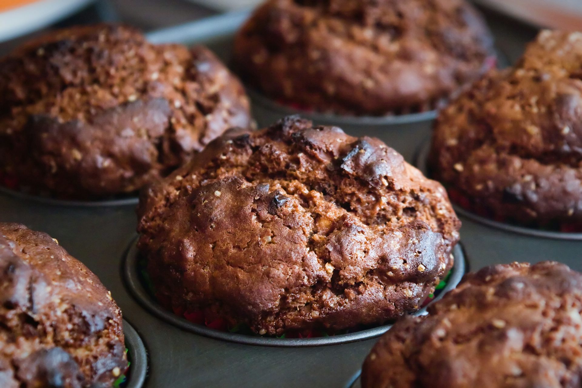 Muffins in baking tray.