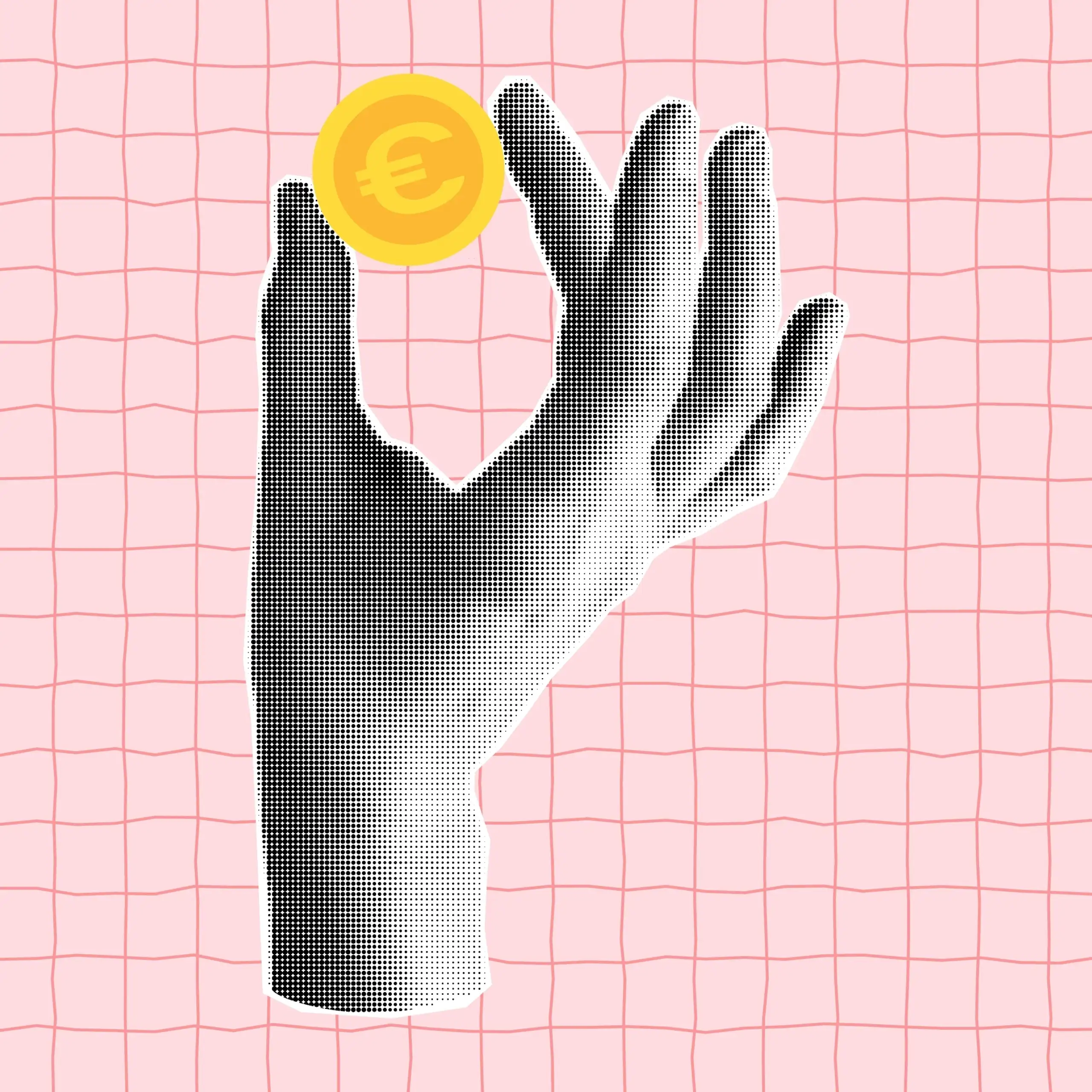 Dibujo de una mano que sostiene con los dedos una moneda de euro