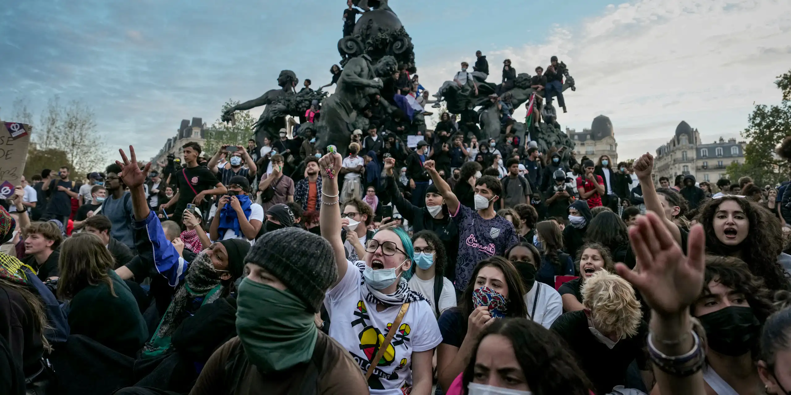 People demonstrating in Paris as part of the France's student-led movement.