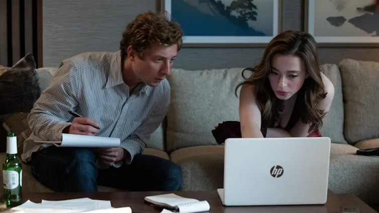 Jeremy Strong as Wall Street journalist Jeff Horwitz and Mikey Madison as whistleblower Frances Haugen.