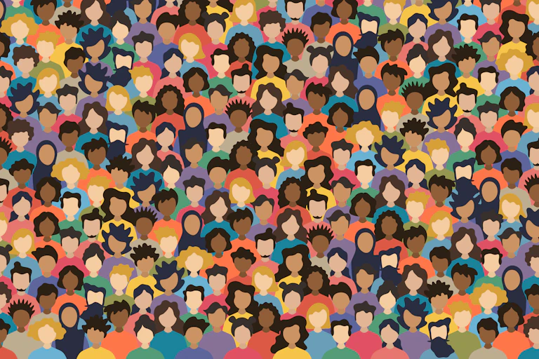 Illustration of crowd of people, without faces