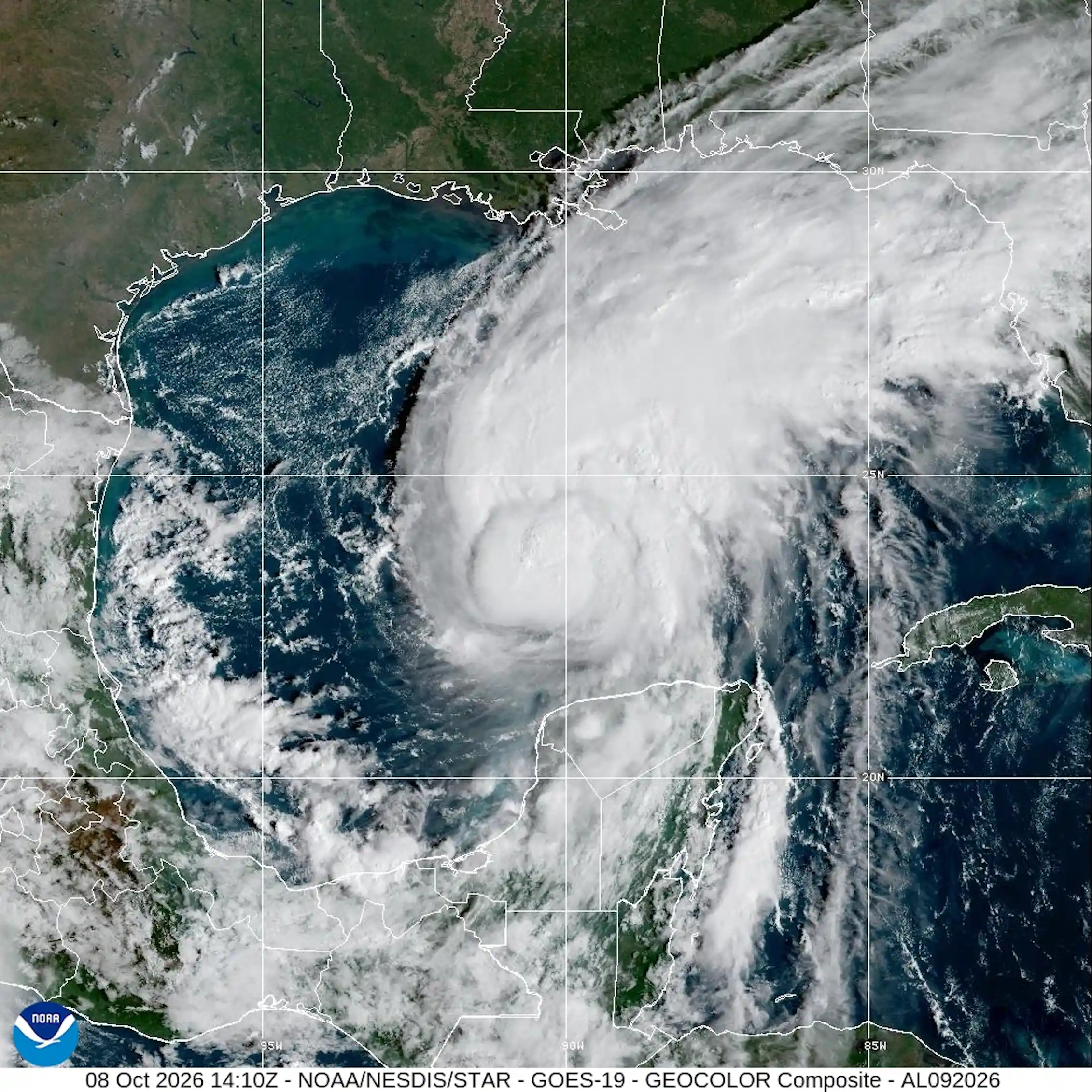 Hurricane Isaias moves through the central Gulf of Mexico. Most of its rain bands are to the northeast of the hurricane