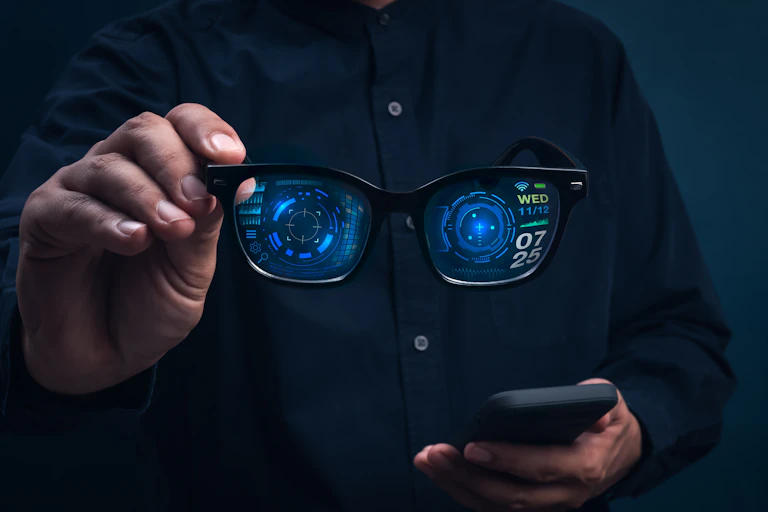 Gafas con los cristales iluminados con gráficos y números