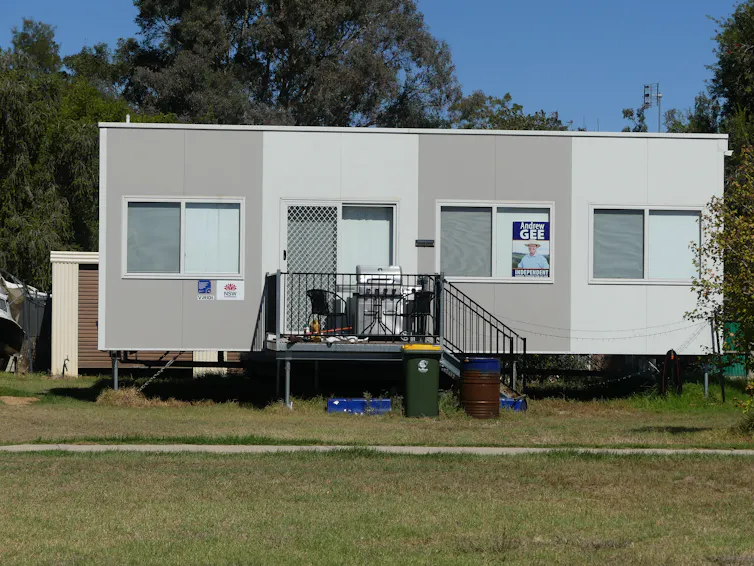 A temporary pod home on a regional property.