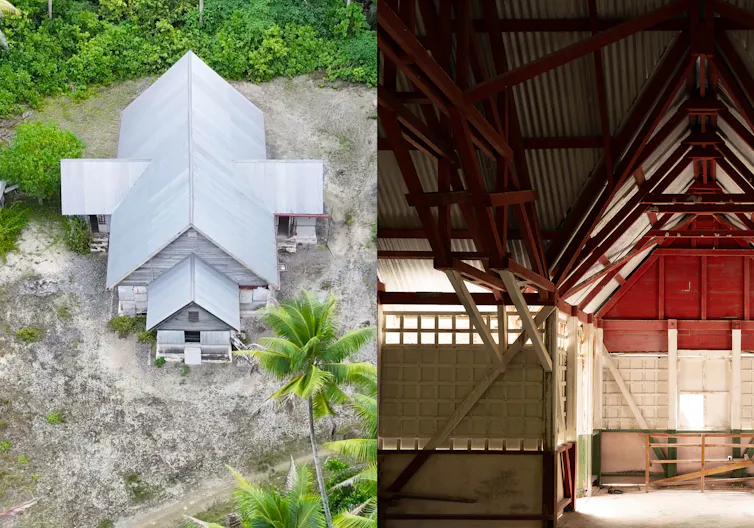 An aerial view and interior view of the Lotolelei Church