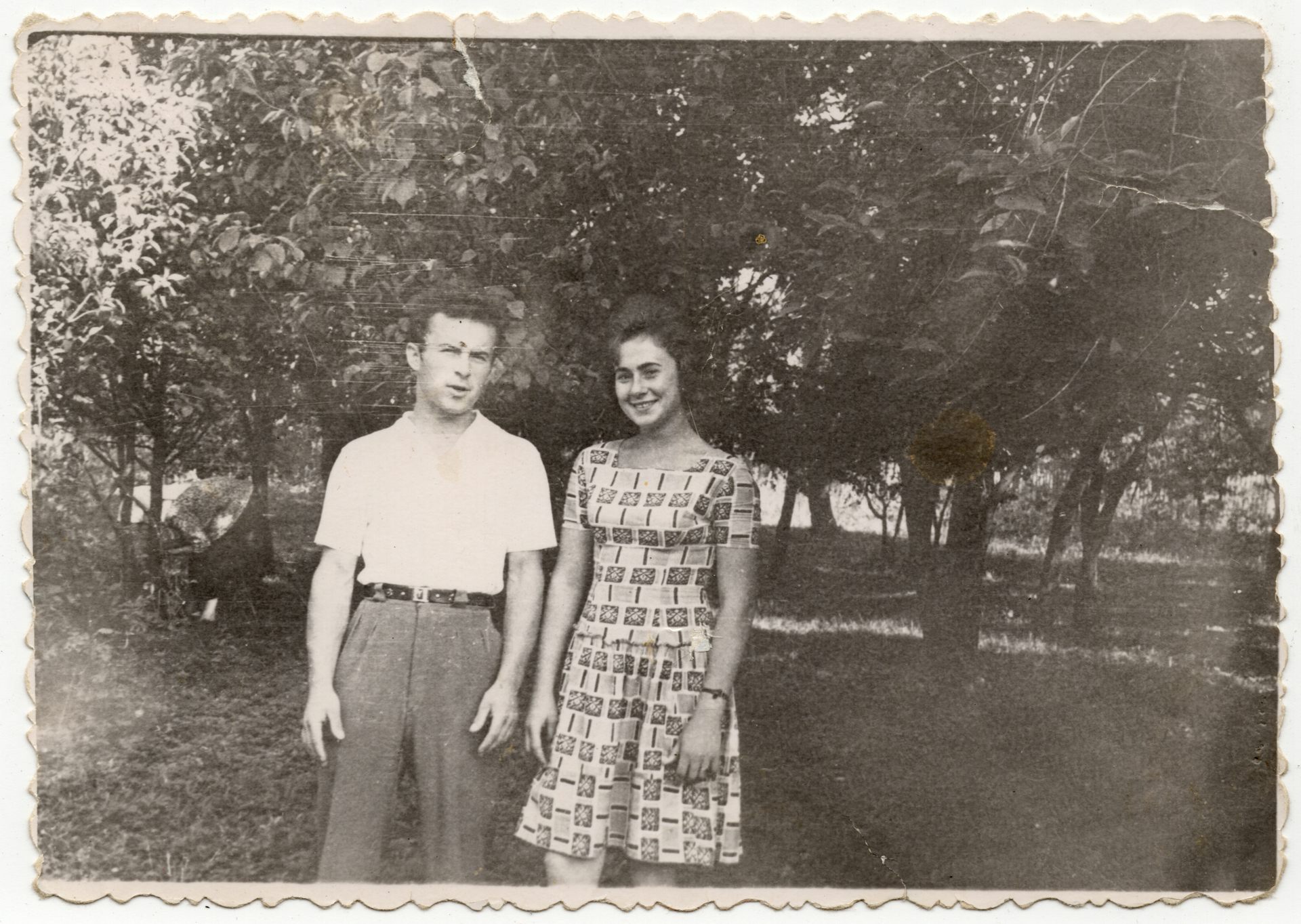 A couple in a black and white photo from the 1970s.