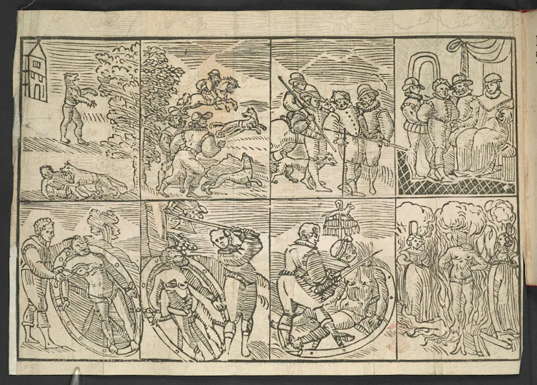 Panels showing werewolf transformation