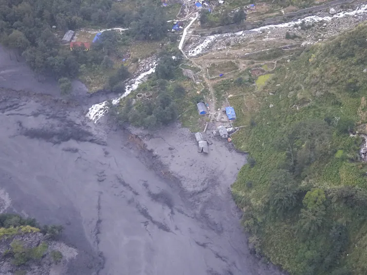 An aerial view of floods in Nepal