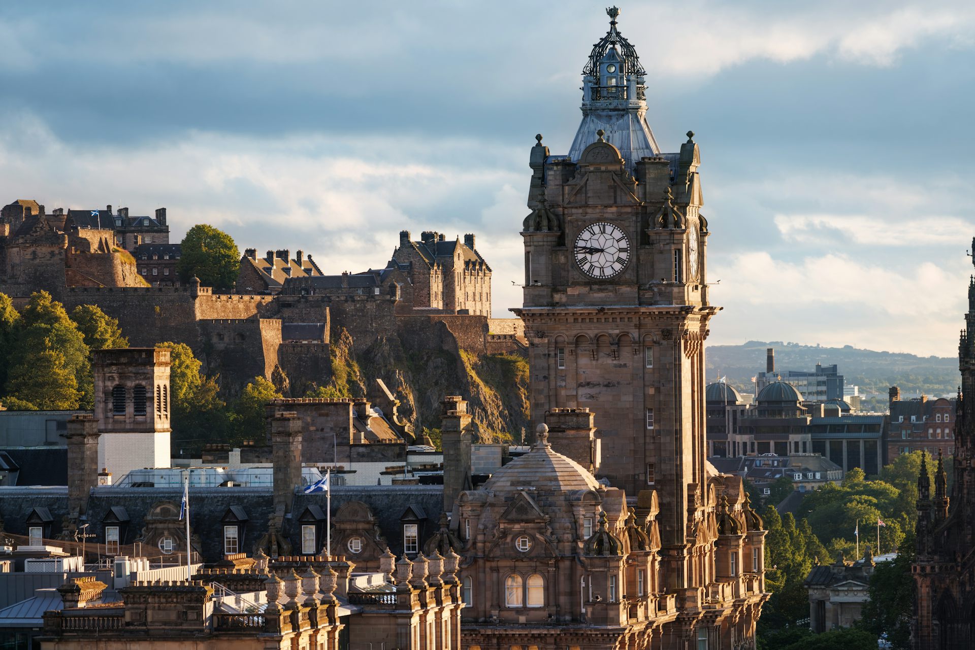 Clock on the tower of Balmoral Hotel in Edinburgh.