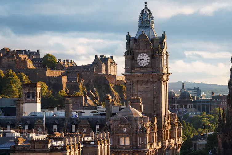 Clock on the tower of Balmoral Hotel in Edinburgh.