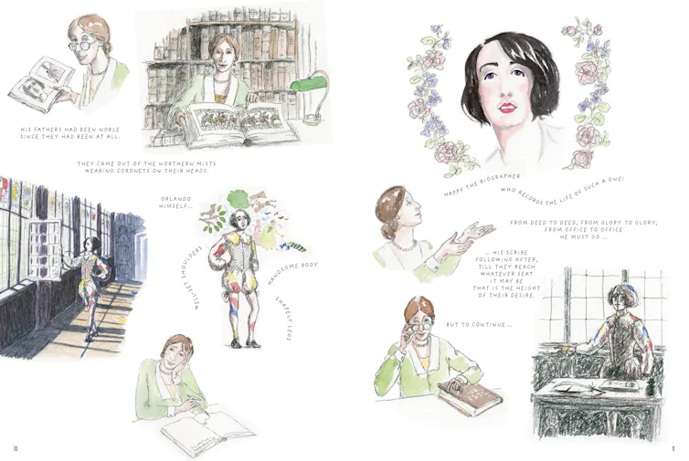 Images of the author/illustrator and of Virginia Woolf