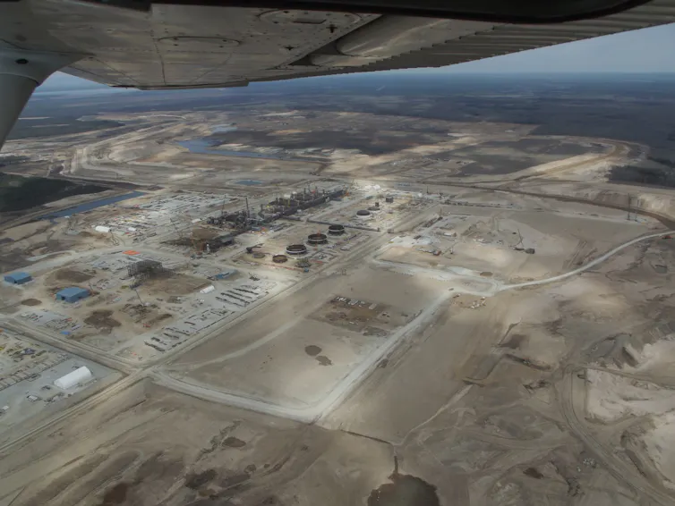 an aerial view of an industrial area