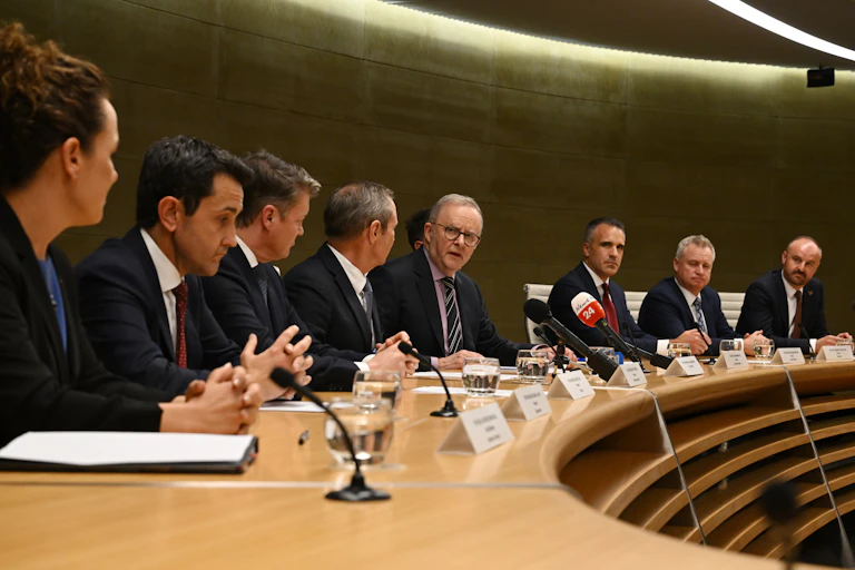 Prime Minister Anthony Albanese at a national cabinet meeting with state premiers