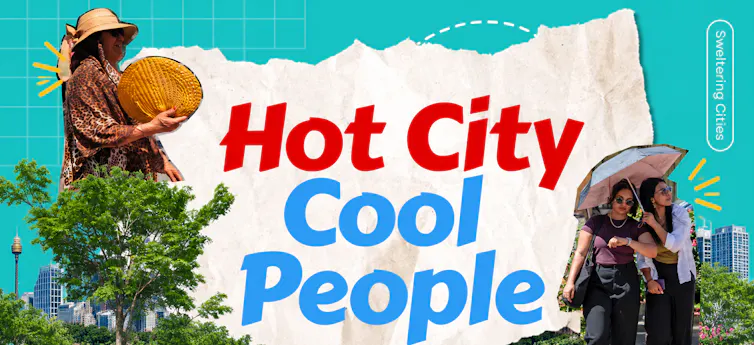 A graphic showing various people living in extreme heat, with the text
