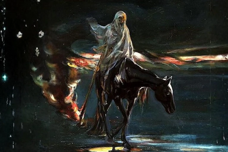 Ghostly figure rides a horse