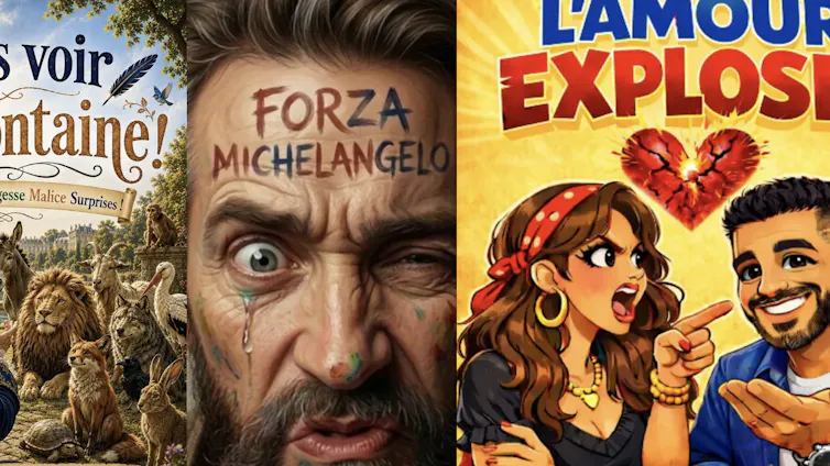 Trois affiches de pièces de théâtre.