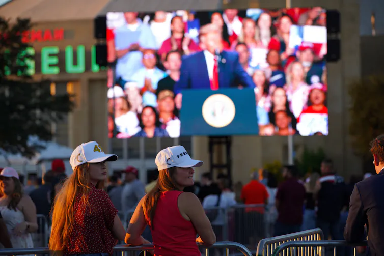 Republican supporters watch Donald Trump at a recent rally in San Antonio, Texas, October 2026.