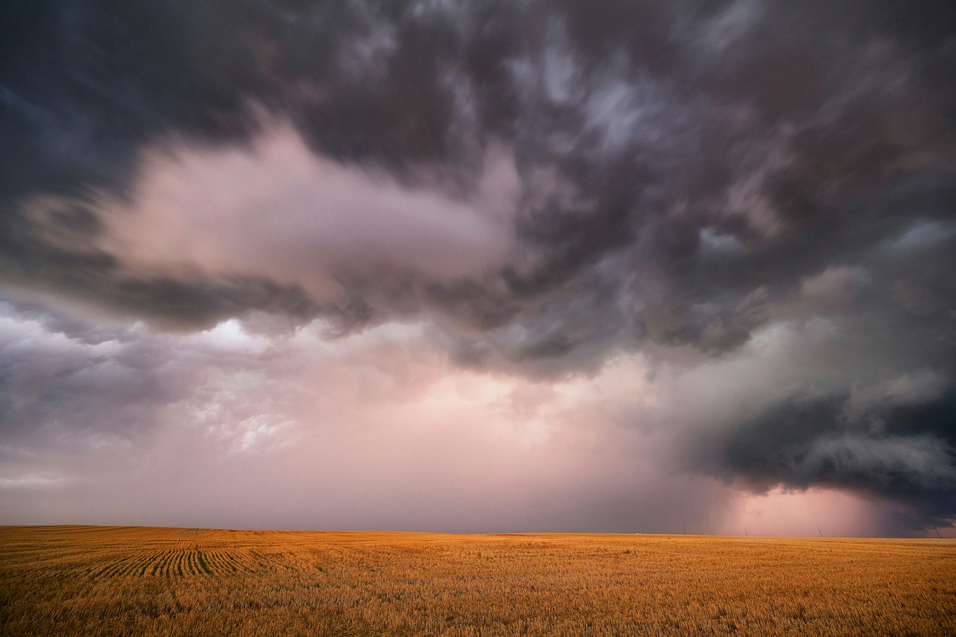 Stormy sky over field of crops.