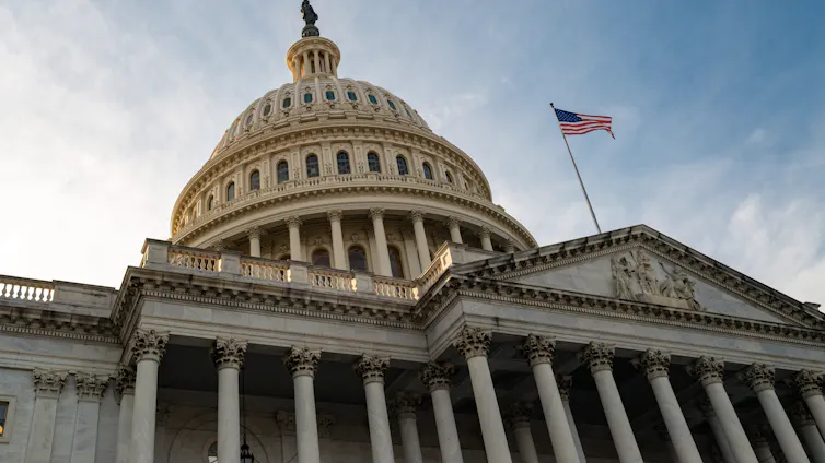 The United States Capitol building and dome, the headquarters of the United States Congress, in Washington, D. C.