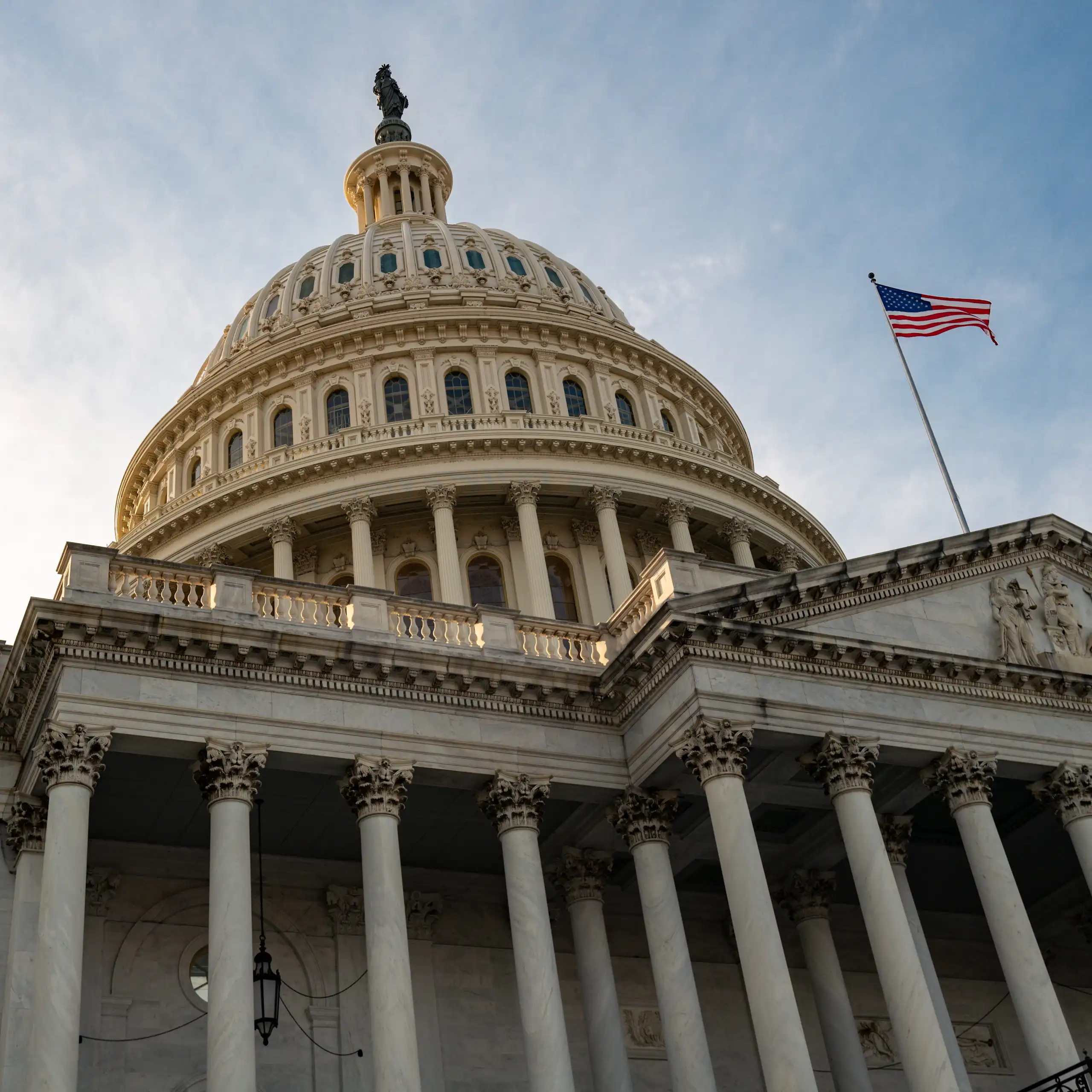 The United States Capitol building and dome, the headquarters of the United States Congress, in Washington, D. C.