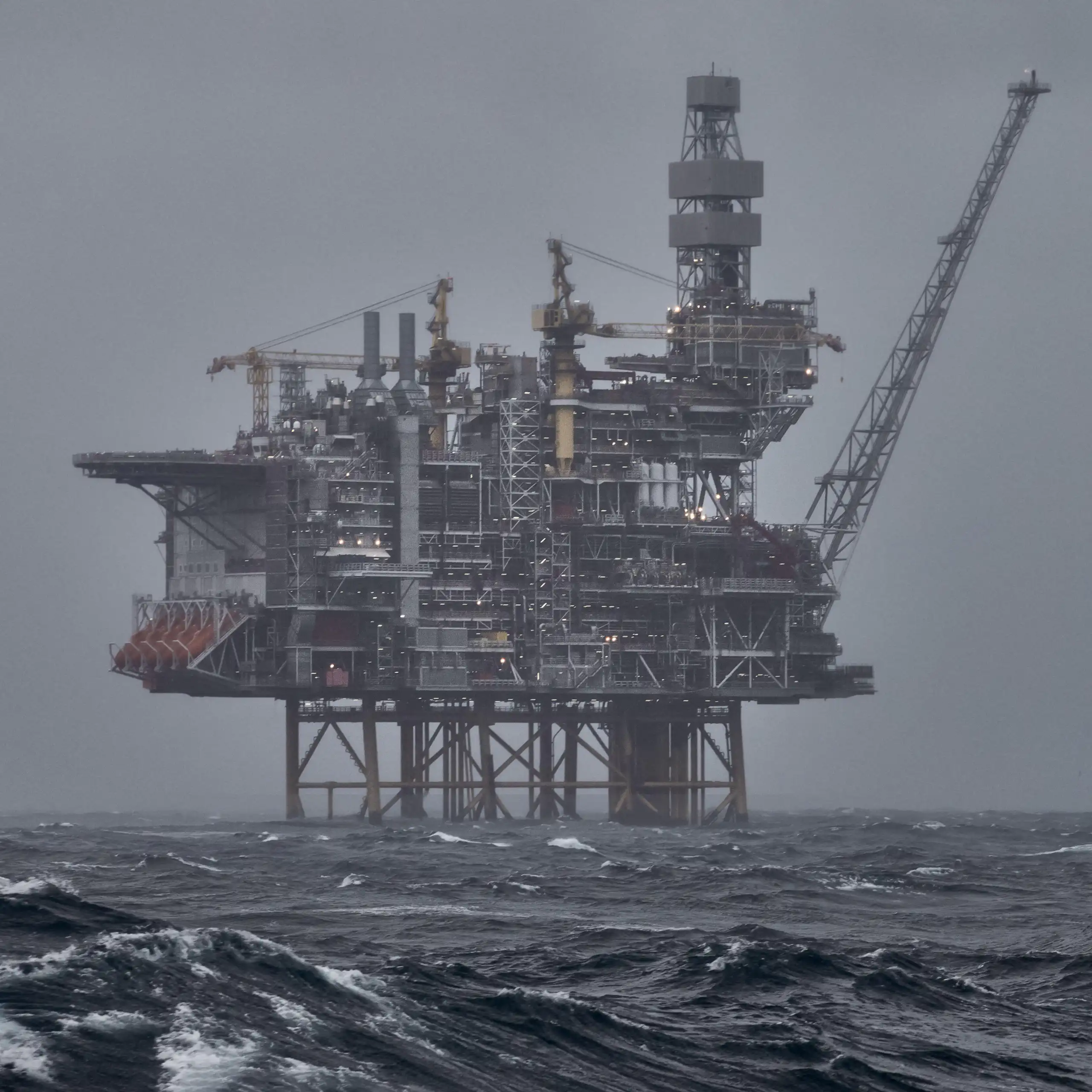 North Sea oil platform in stormy weather