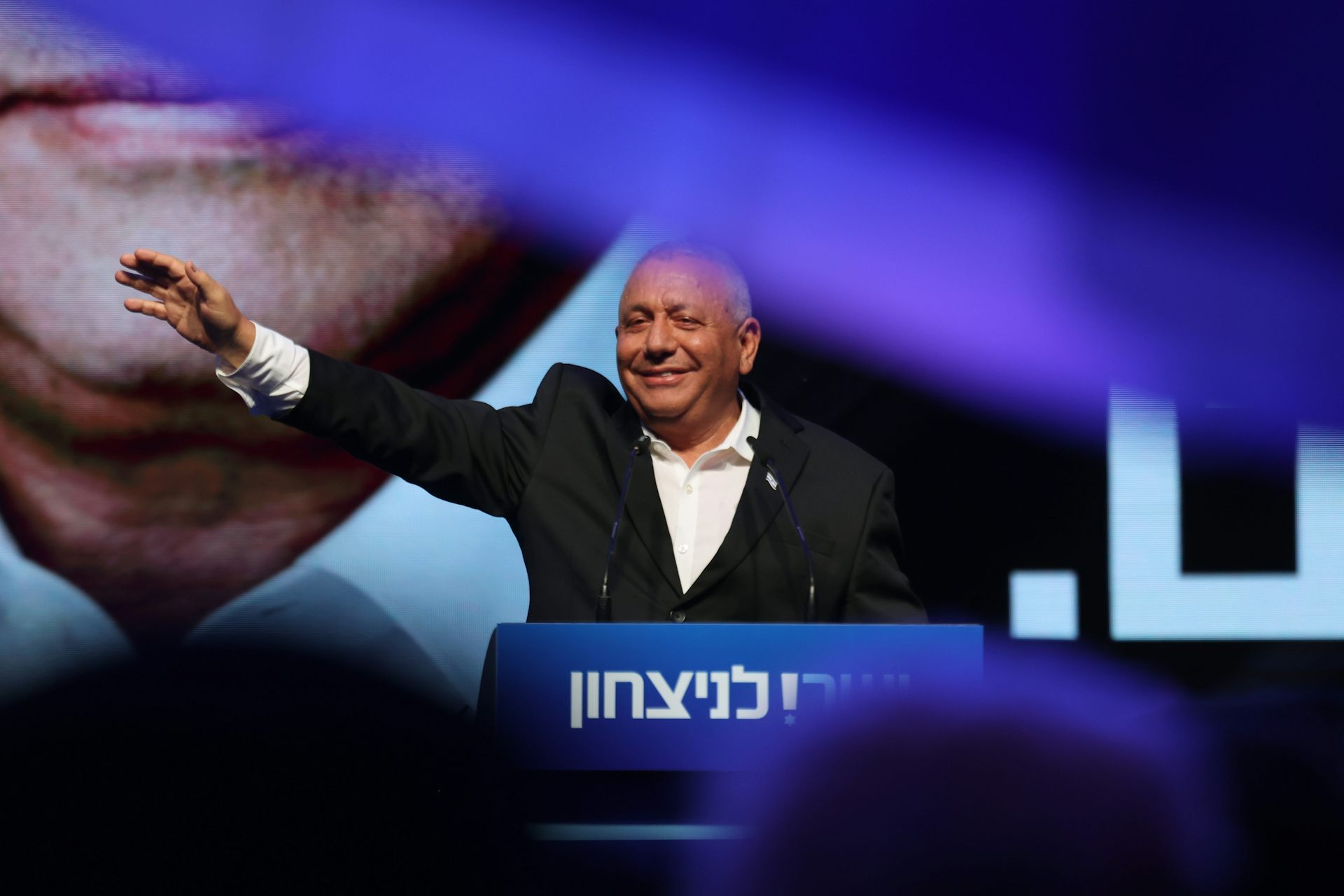 Gadi Eisenkot, a former military leader and the head of the Yashar party, at a political rally.