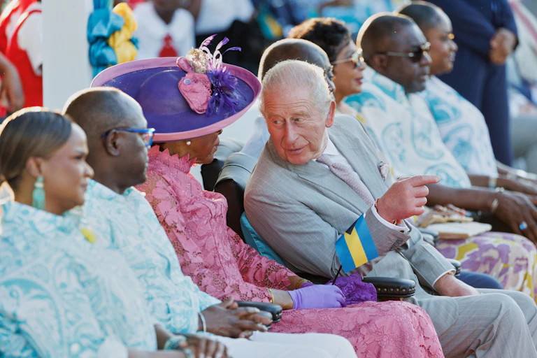 Britain’s King Charles III chats with Governor General of the Bahamas Cynthia Pratt in Nassau, Bahamas, on Oct. 27, 2026. AP