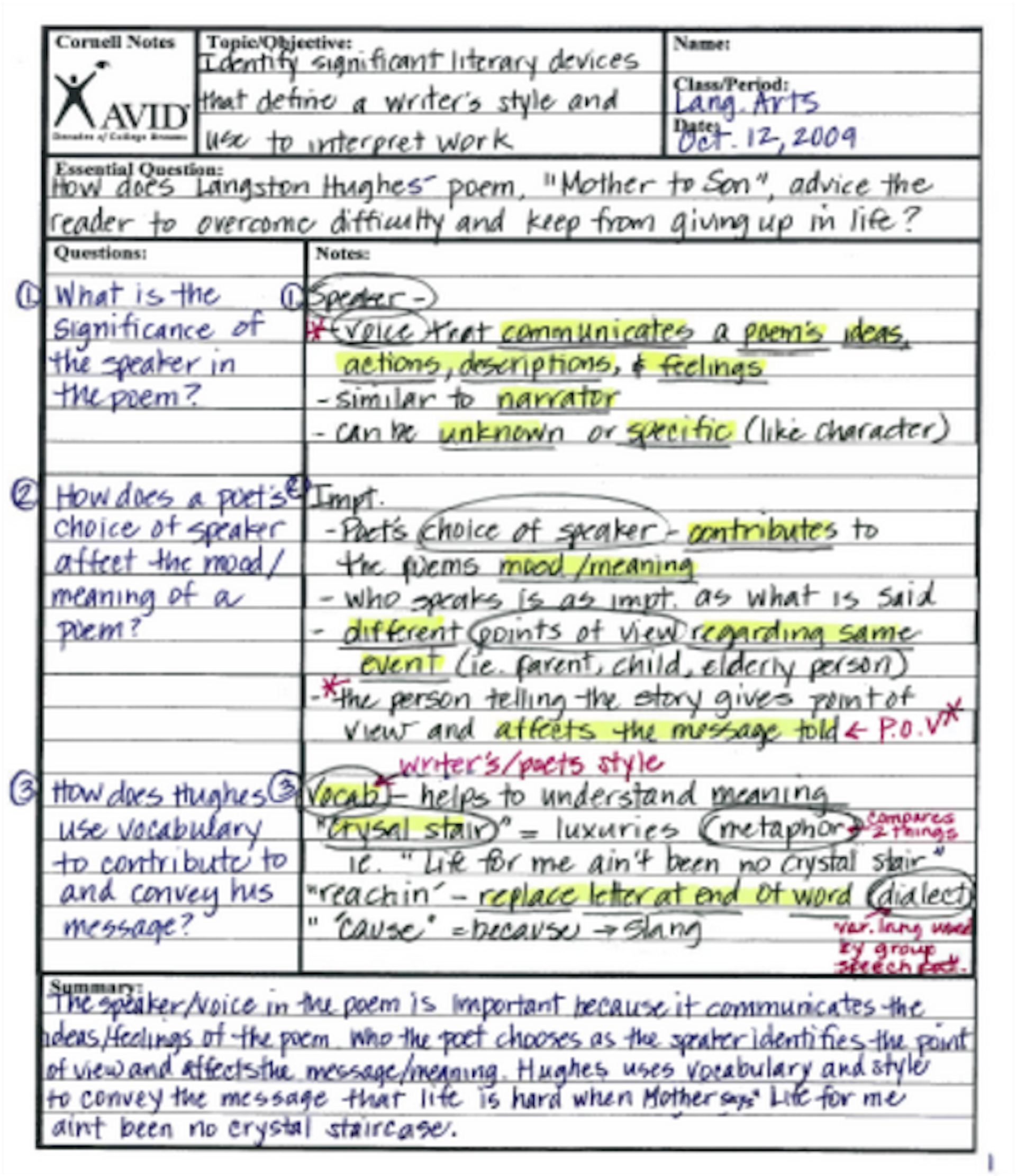 list format note taking example