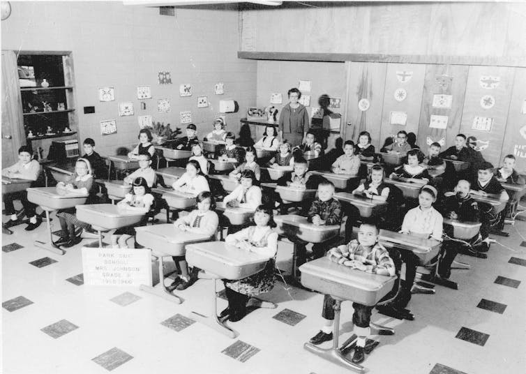 class of students in black and white